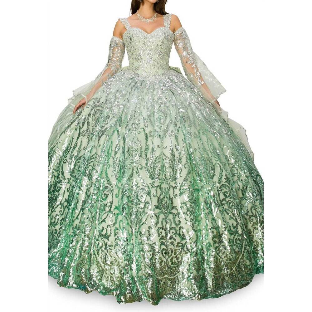 NEW CINDERELLA COUTURE beaded sweetheart neck ball gown in sage